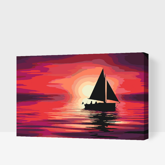 Paint by number - Båd ved solnedgang