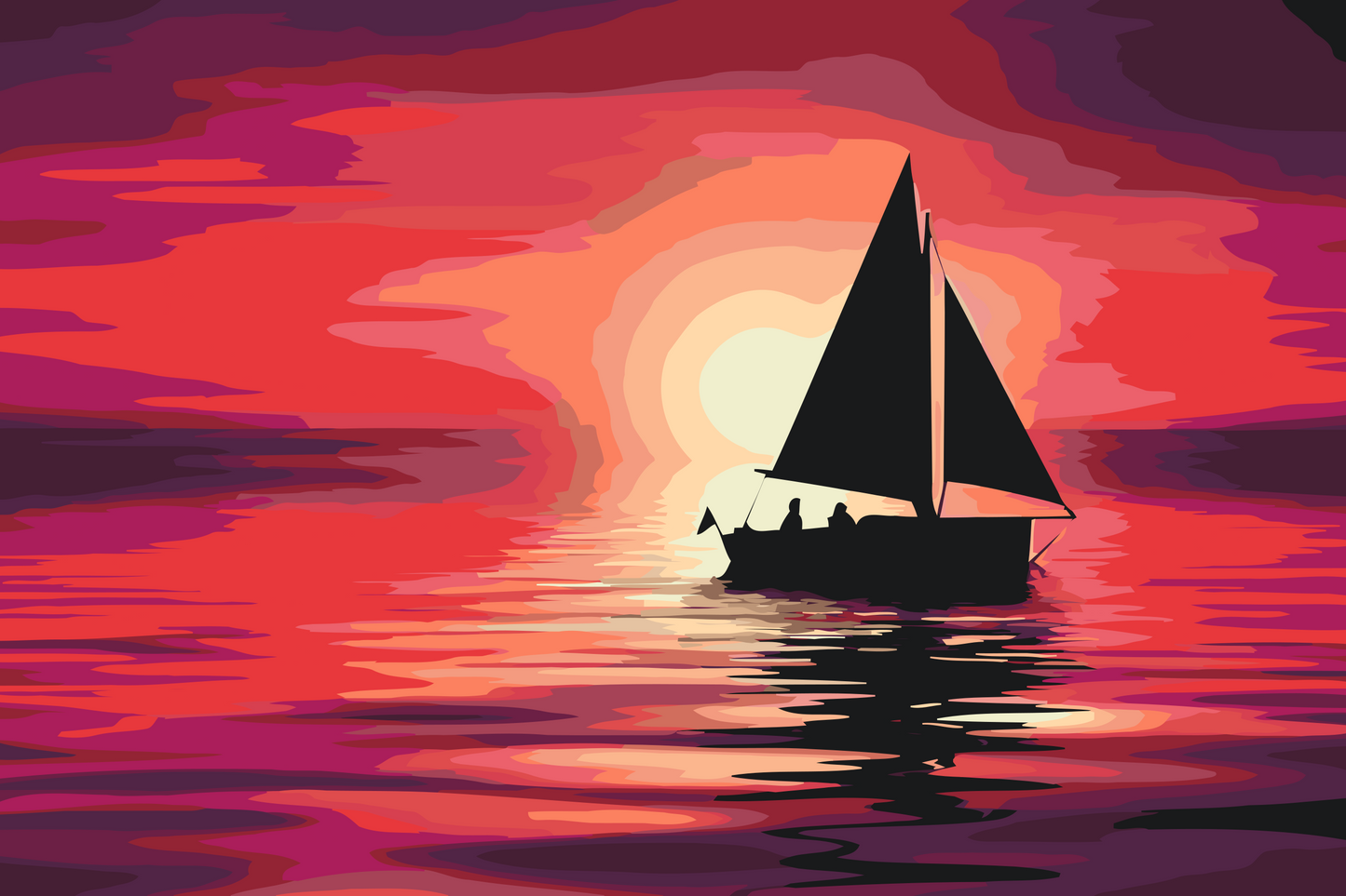 Paint by number - Båd ved solnedgang