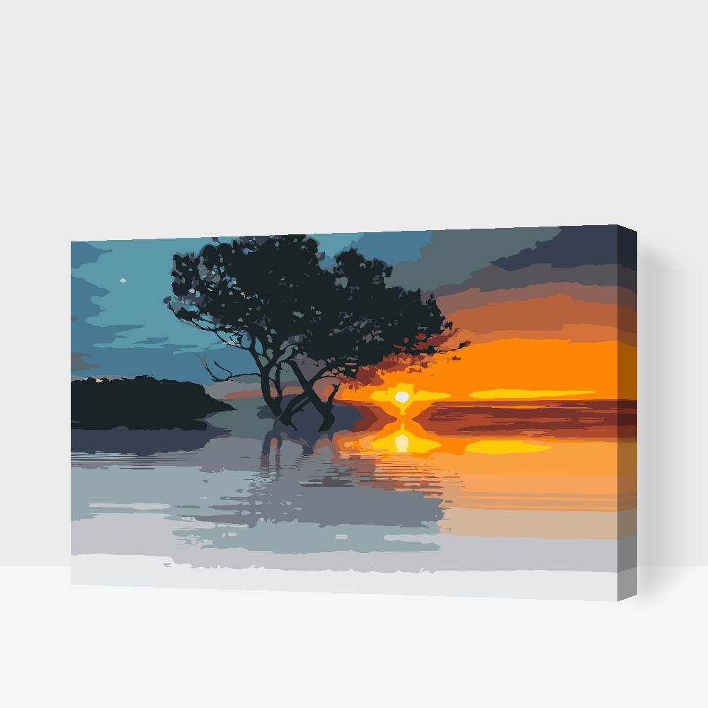 Paint by number - Solnedgang ved søen