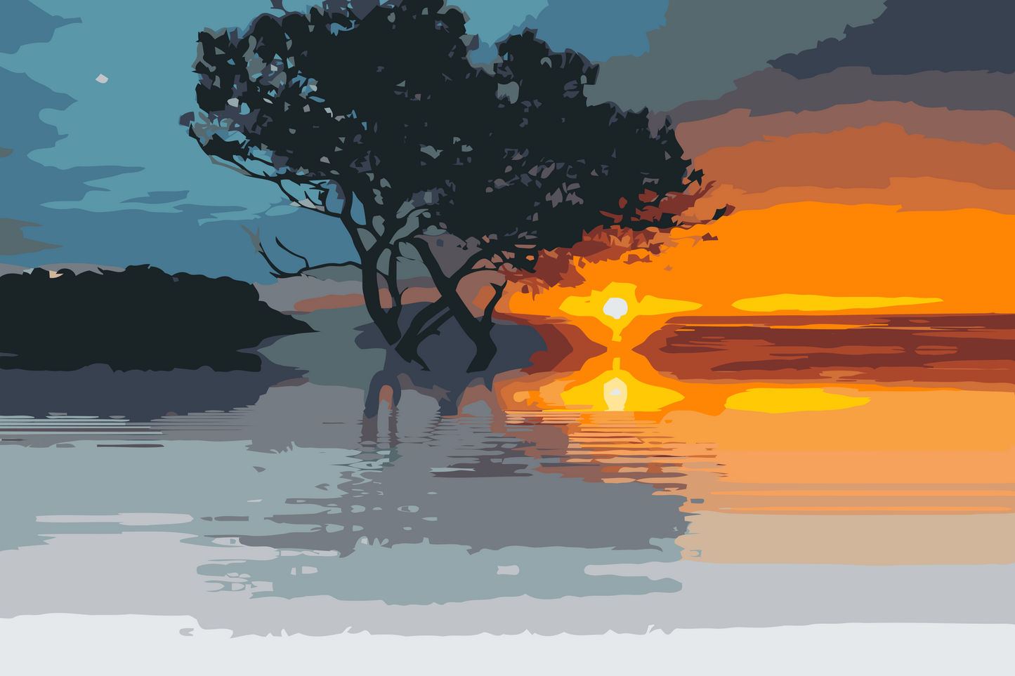 Paint by number - Solnedgang ved søen
