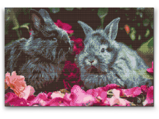 Diamond Paint - Kaniner blandt blomster