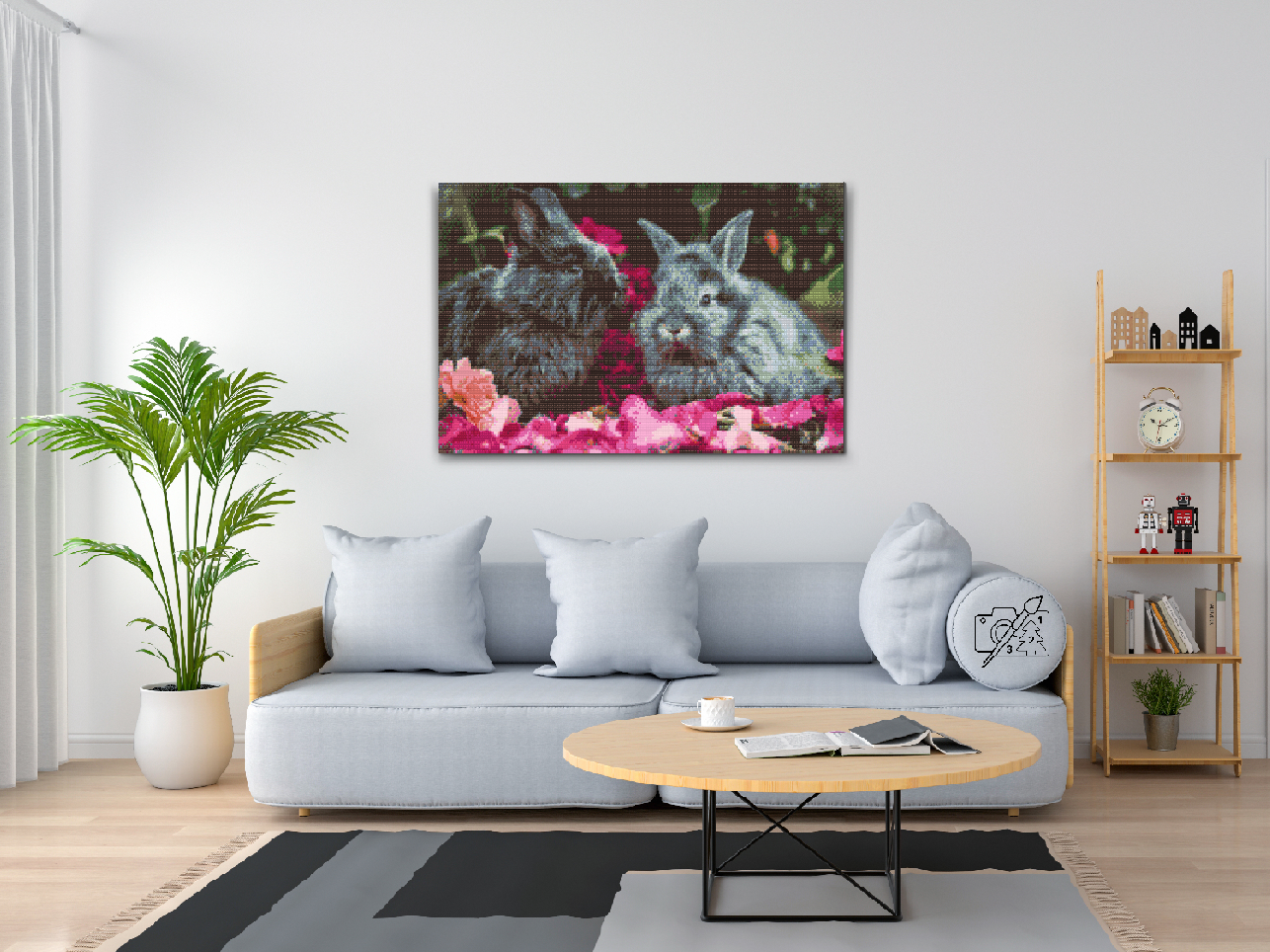 Diamond Paint - Kaniner blandt blomster