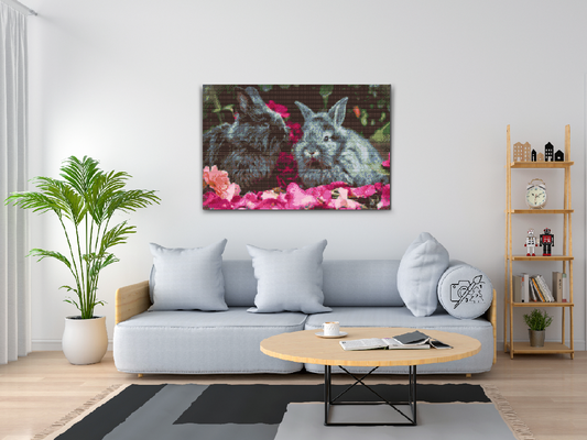 Diamond Paint - Kaniner blandt blomster