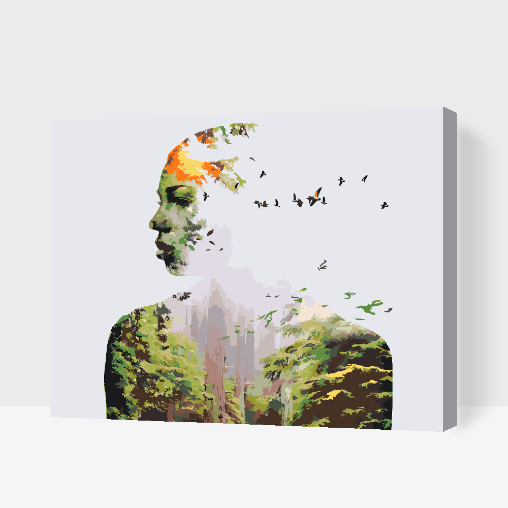 Paint by number - Kvinde, Skov, Fugle