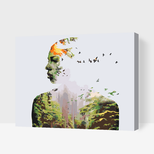 Paint by number - Kvinde, Skov, Fugle