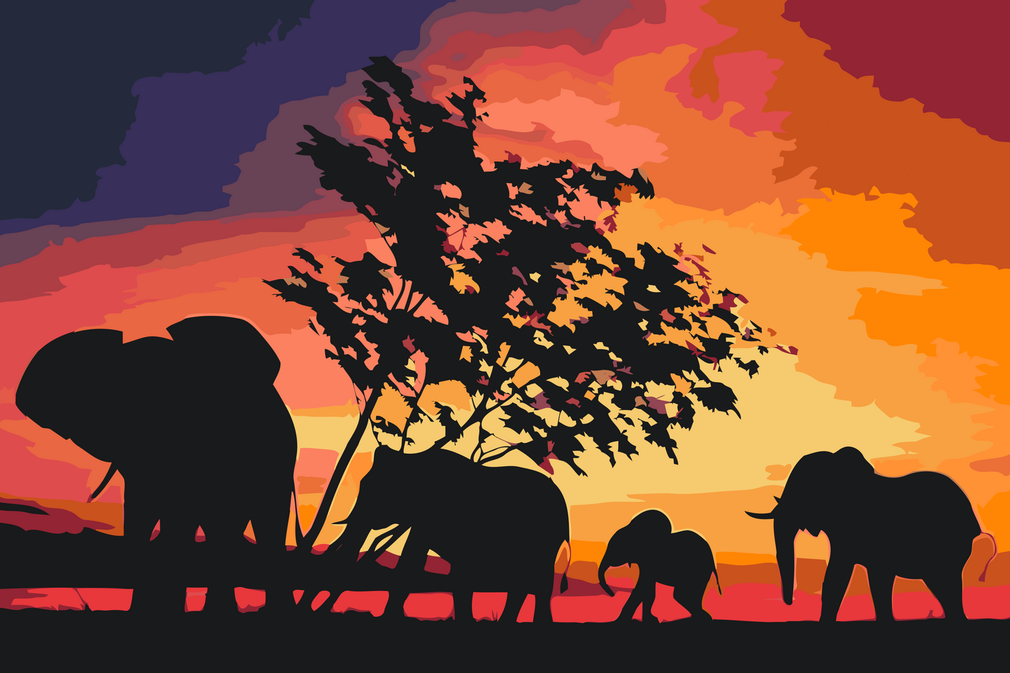 Paint by number - Elefanter på Savannah