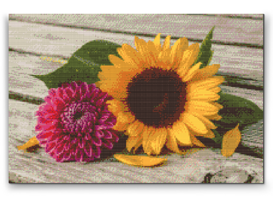 Diamond Paint - Solsikke og lyserød dahlia