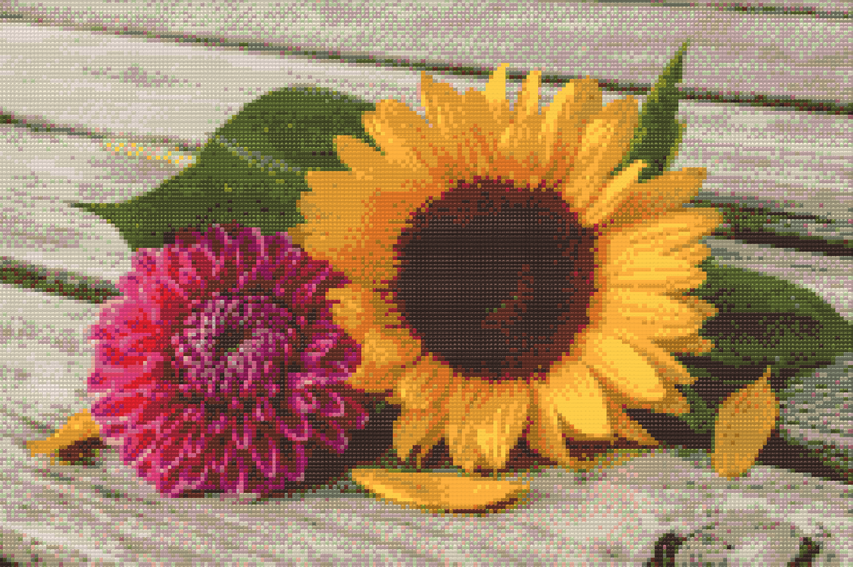 Diamond Paint - Solsikke og lyserød dahlia