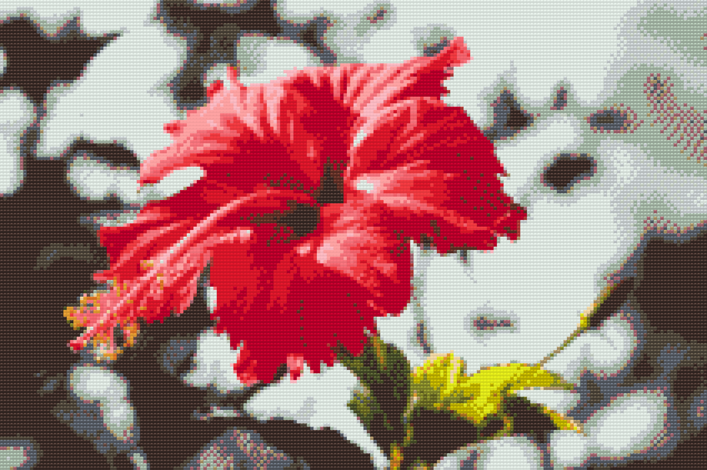Diamond Paint - Rød blomst i grå baggrund