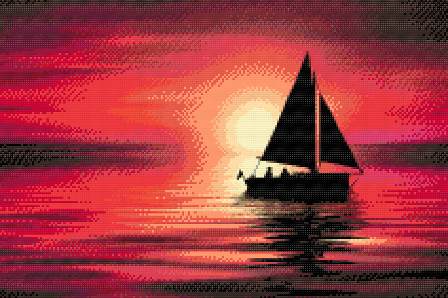 Diamond Paint - Båd ved solnedgang
