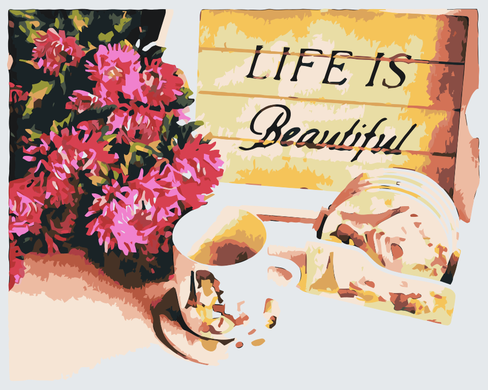 Paint by number - Blomster og en kop kaffe