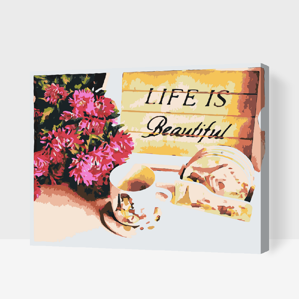 Paint by number - Blomster og en kop kaffe