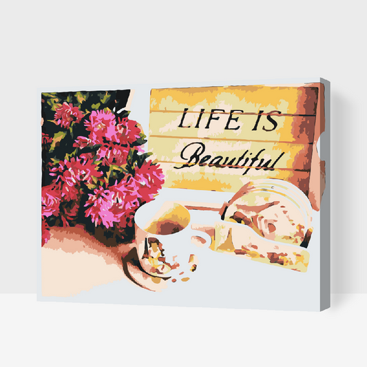 Paint by number - Blomster og en kop kaffe