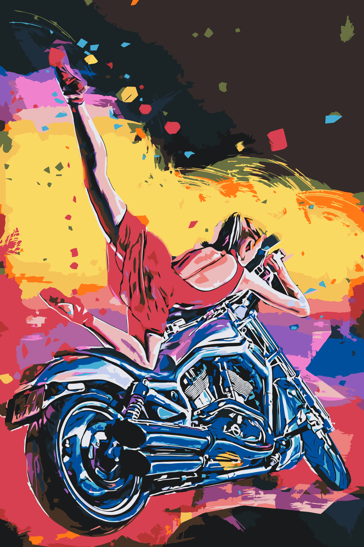 Paint by number - Damen i rødt på motorcykel