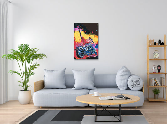 Paint by number - Damen i rødt på motorcykel