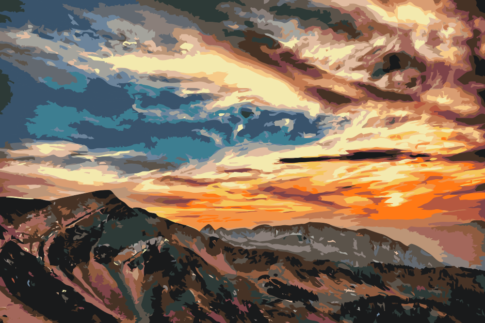 Paint by number - Solnedgang over bjergene