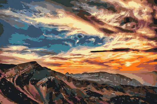 Paint by number - Solnedgang over bjergene
