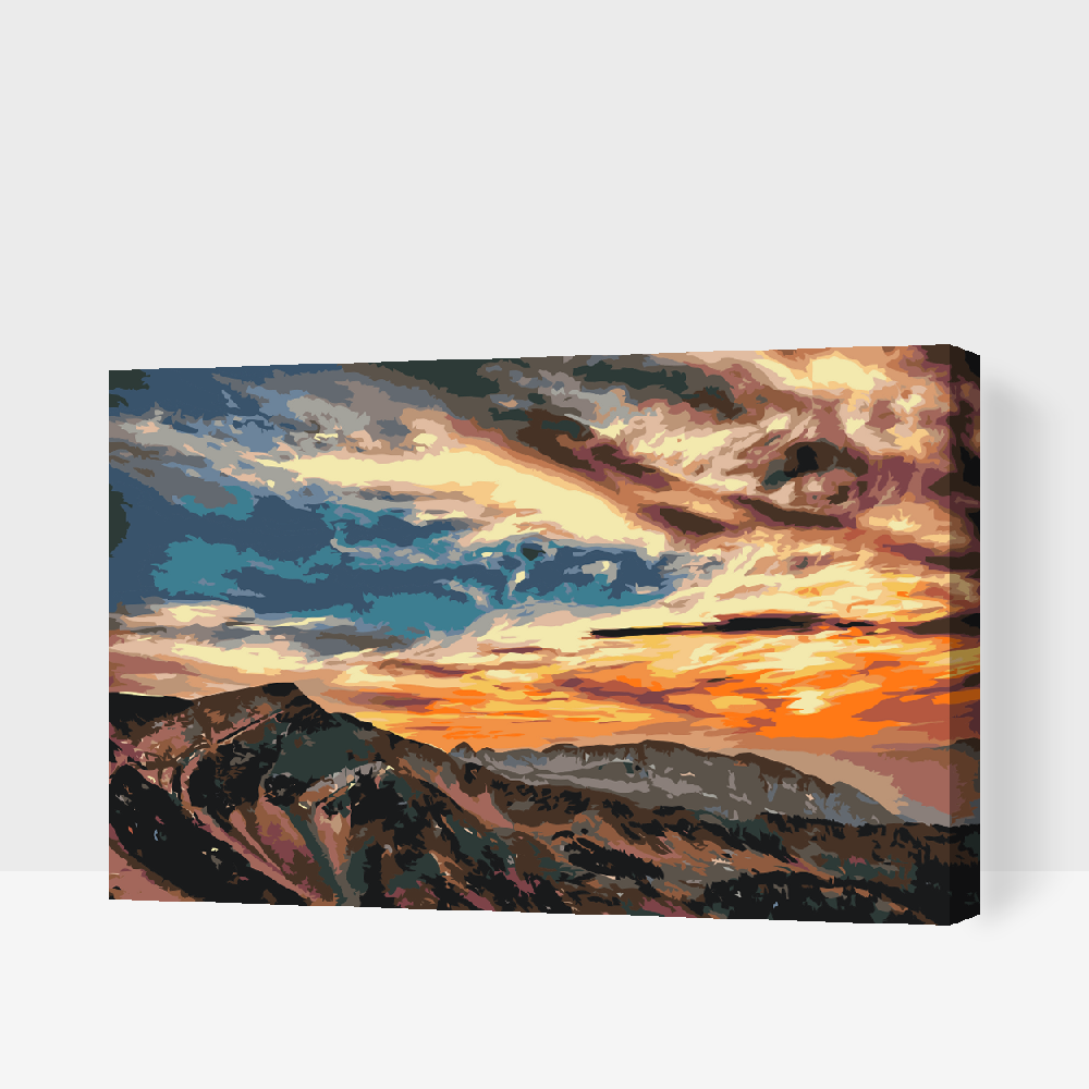 Paint by number - Solnedgang over bjergene