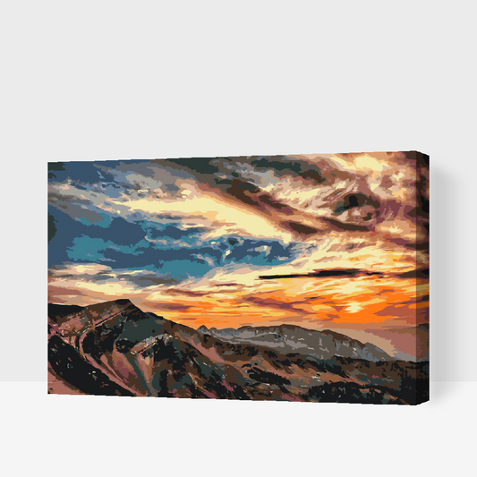 Paint by number - Solnedgang over bjergene