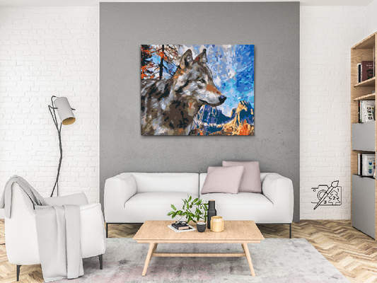 Paint by number - Ulven i bjergene