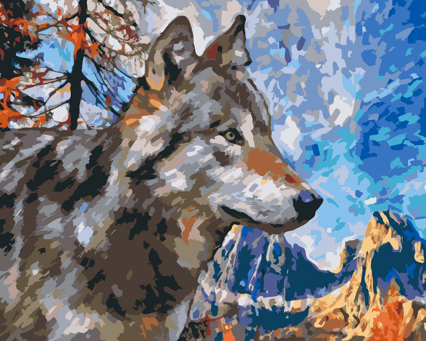 Paint by number - Ulven i bjergene