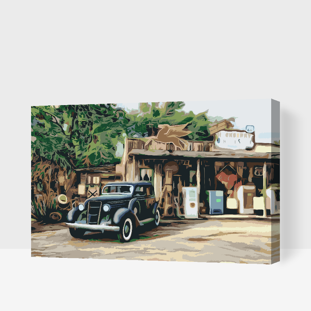 Paint by number - Bil ved pumpen