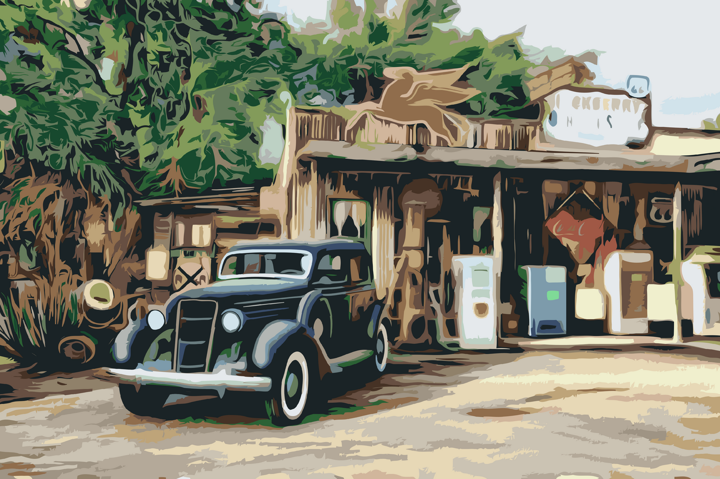 Paint by number - Bil ved pumpen