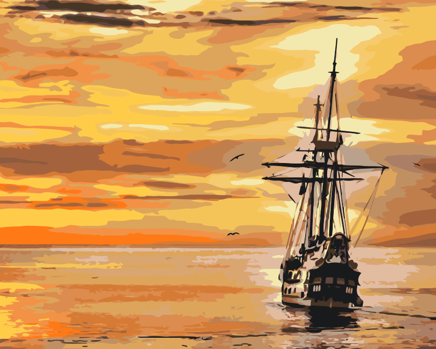 Paint by number - Sejlbåd ved solnedgang