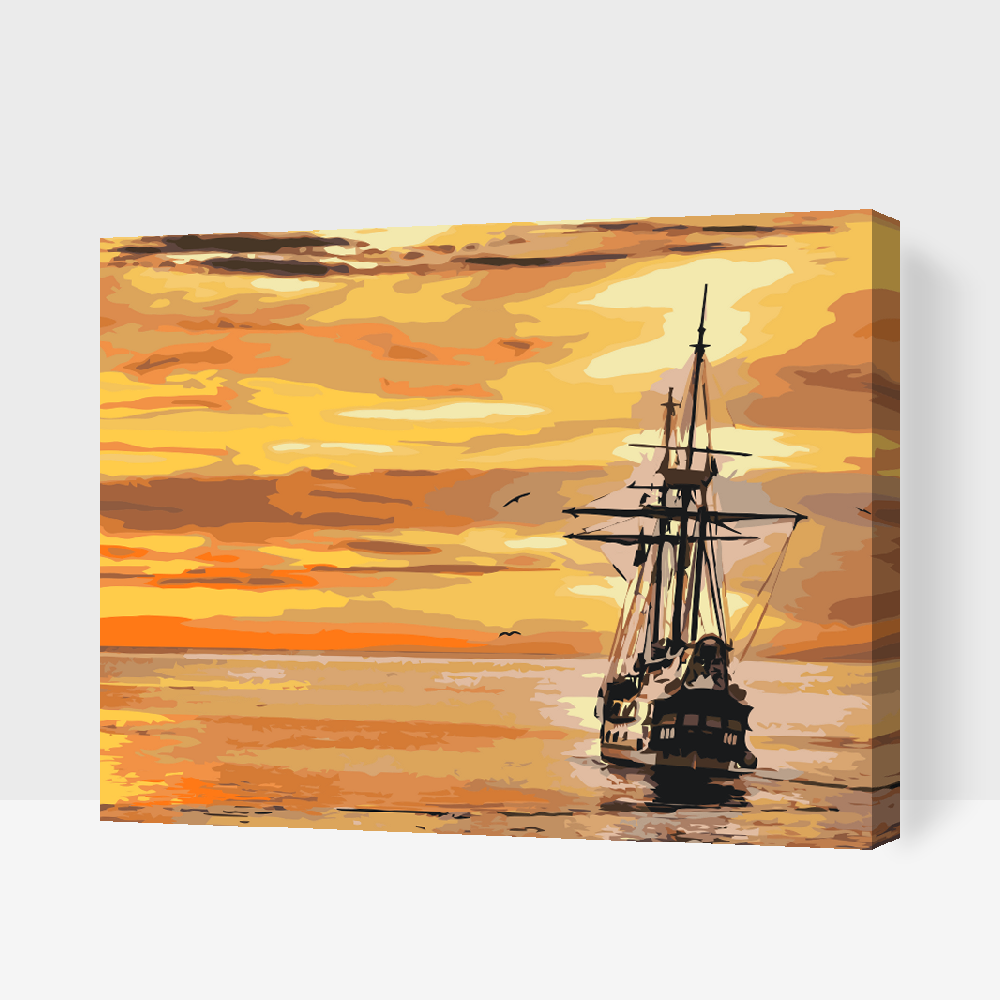 Paint by number - Sejlbåd ved solnedgang
