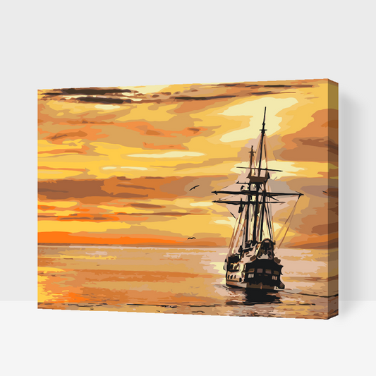 Paint by number - Sejlbåd ved solnedgang