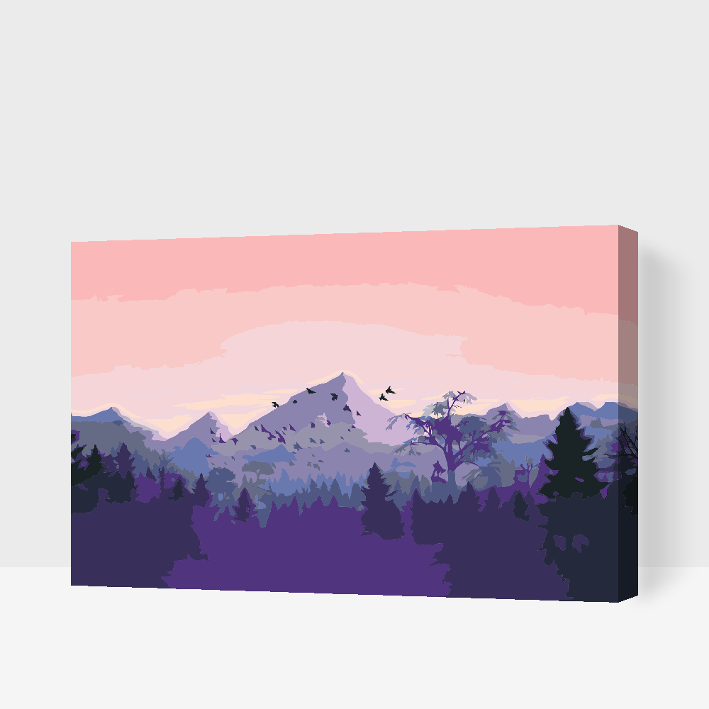 Paint by number - Bjerge ved solnedgang