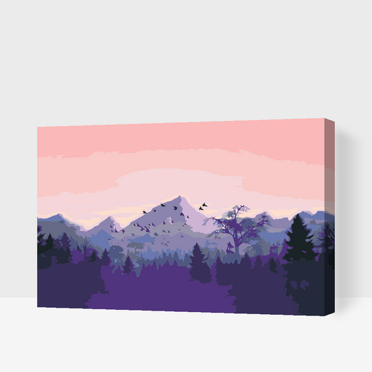 Paint by number - Bjerge ved solnedgang