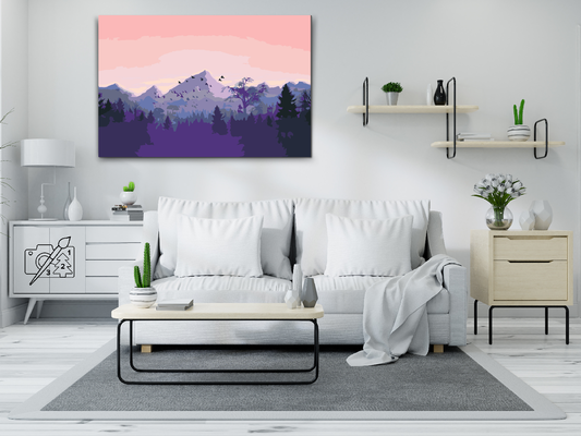 Paint by number - Bjerge ved solnedgang