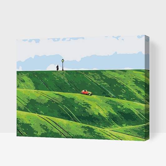 Paint by number - Rød bil i bakkerne