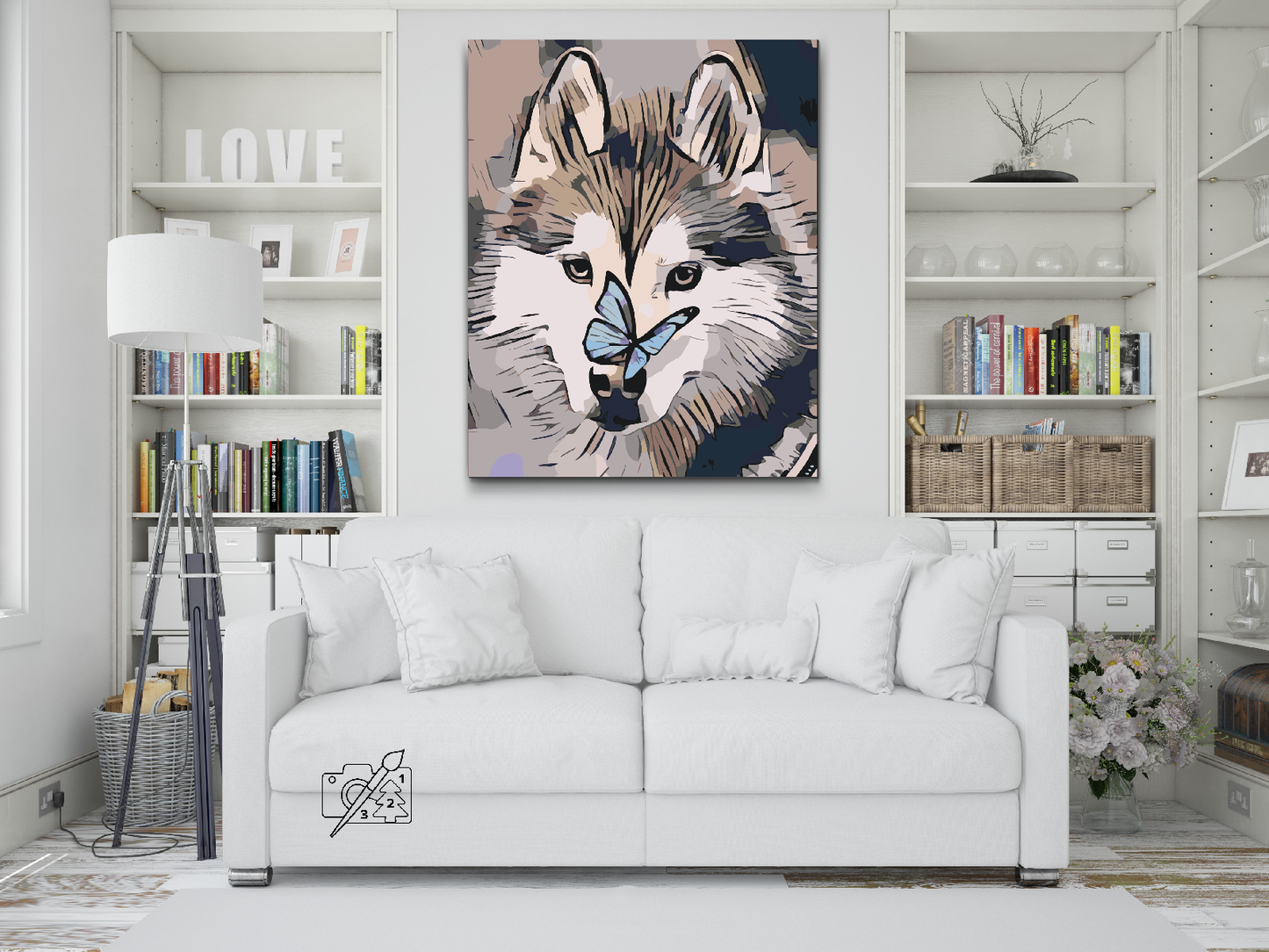 Paint by number - Sommerfugl og Husky