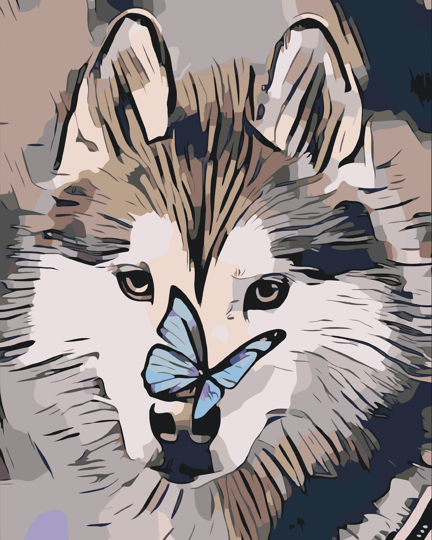 Paint by number - Sommerfugl og Husky