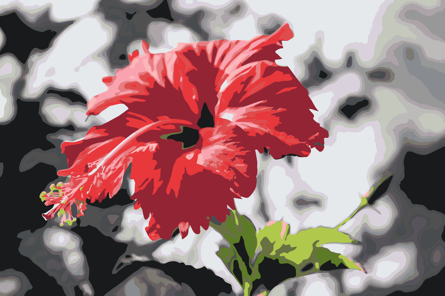 Paint by number - Rød blomst i grå baggrund