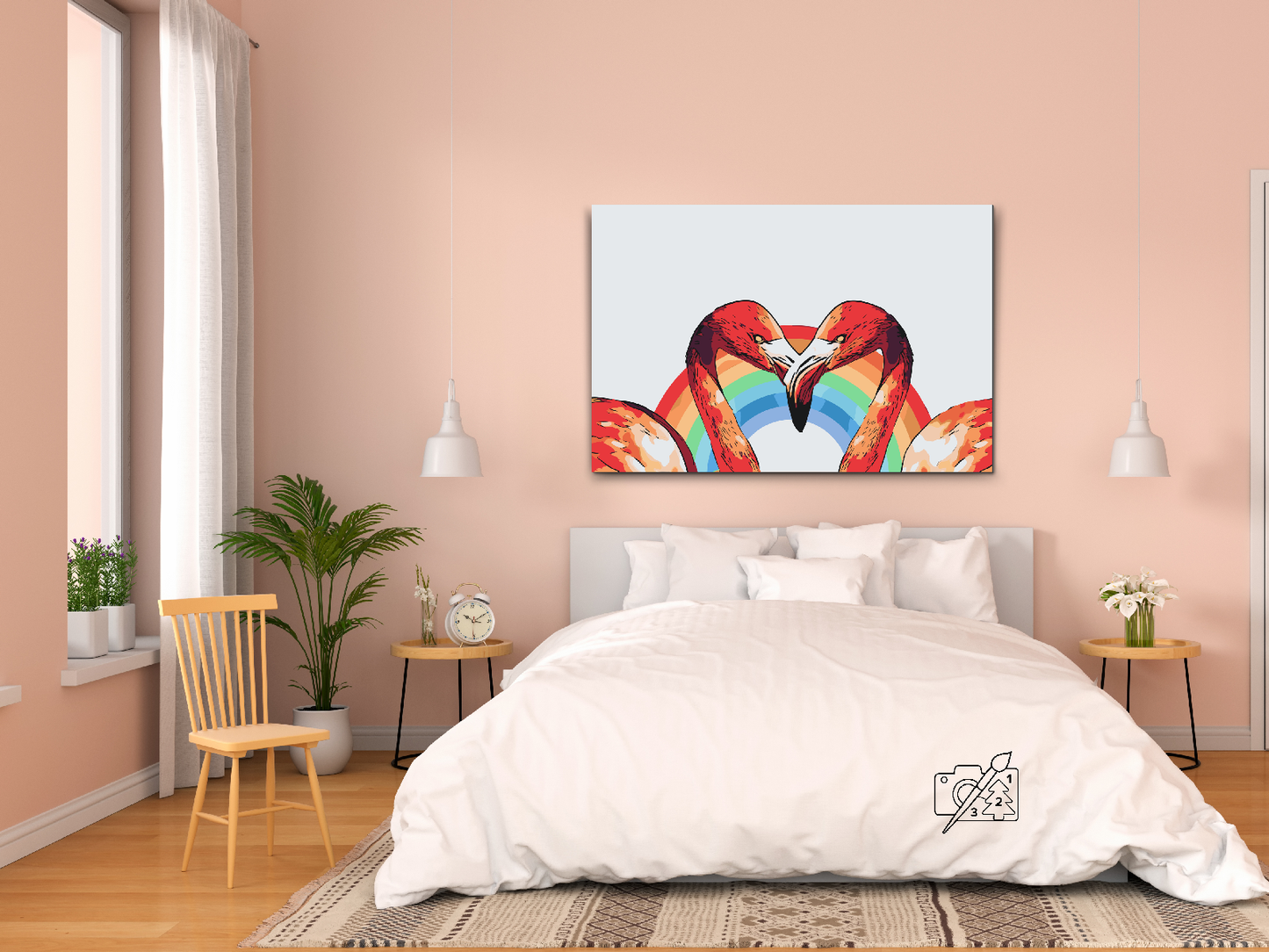 Paint by number - Hjerteformede flamingoer