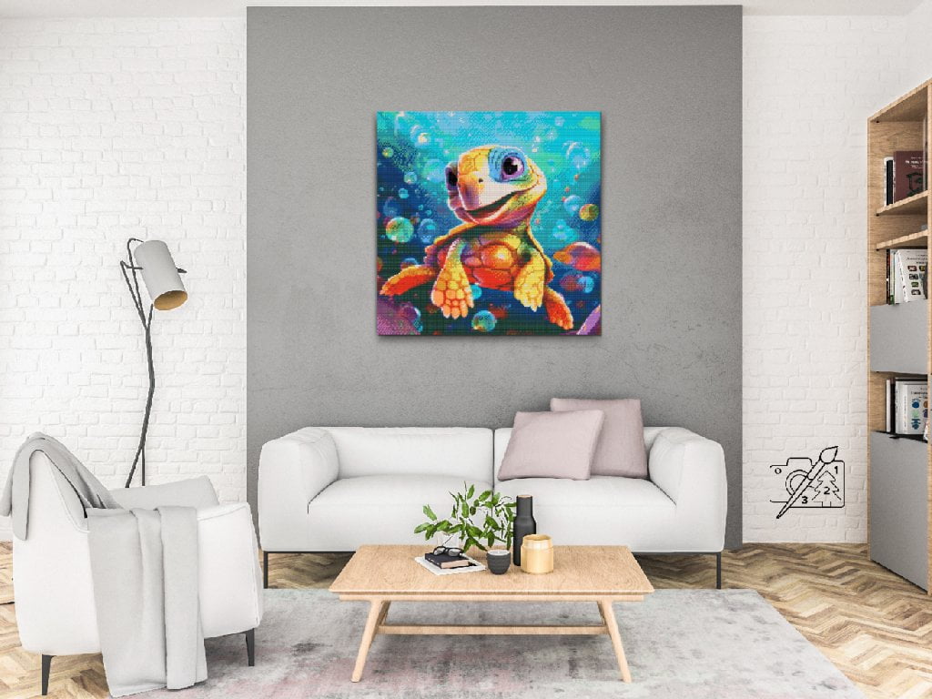 Diamond Paint Kreabutik - Farverig Havskilpadde - design på lærred i stue