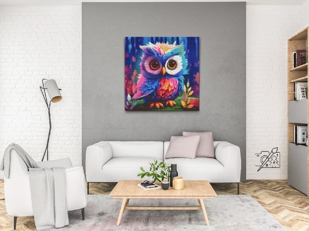 Diramond Painting Farverig Ugle - lærred i stue