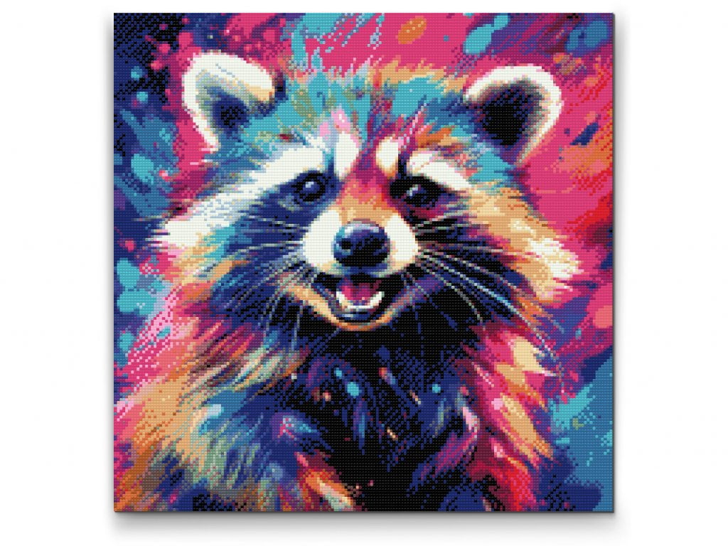 Diamond Paint - Farverig vaskebjørn færdig lærred