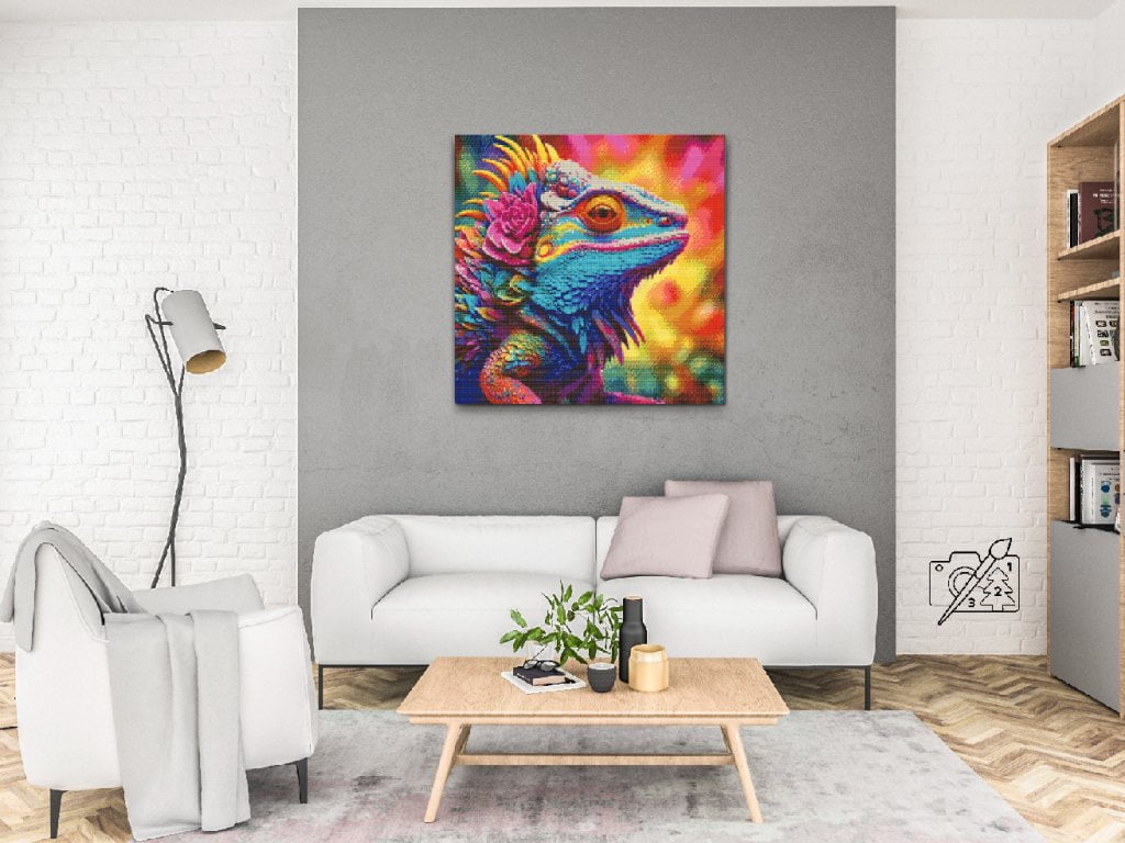 Diamond Painting Farverig Firben lærred i stue