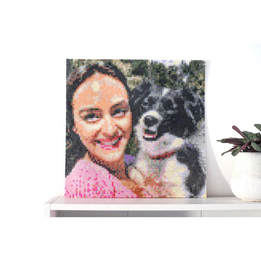 Perleplader - Genskab dit billede med Perleplader - færdigt på hylde med plante