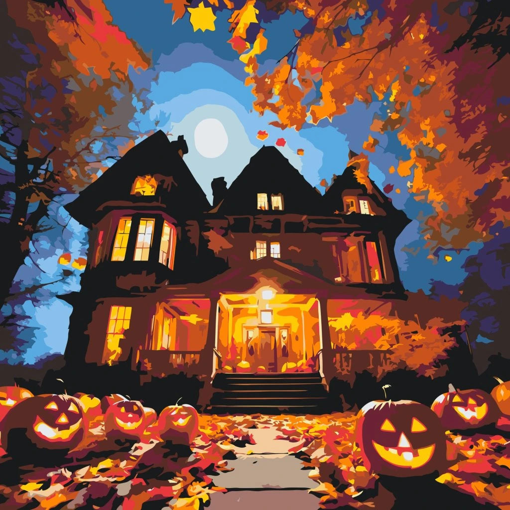Paint by number - Halloween-huset under fuldmånen