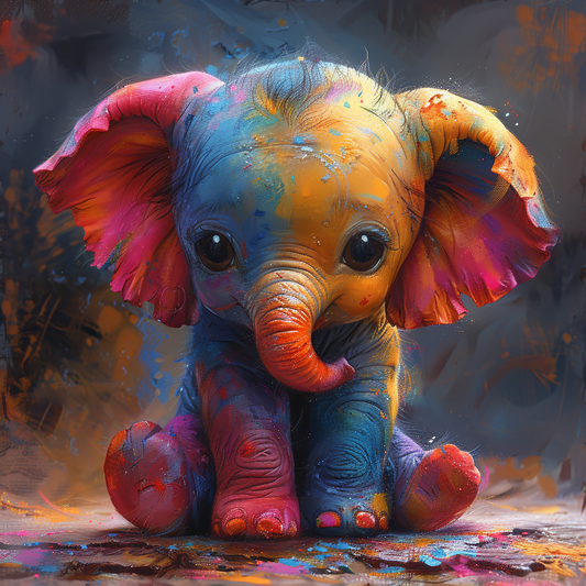 Diamond Painting Kreabutik - Farverig Baby Elefant