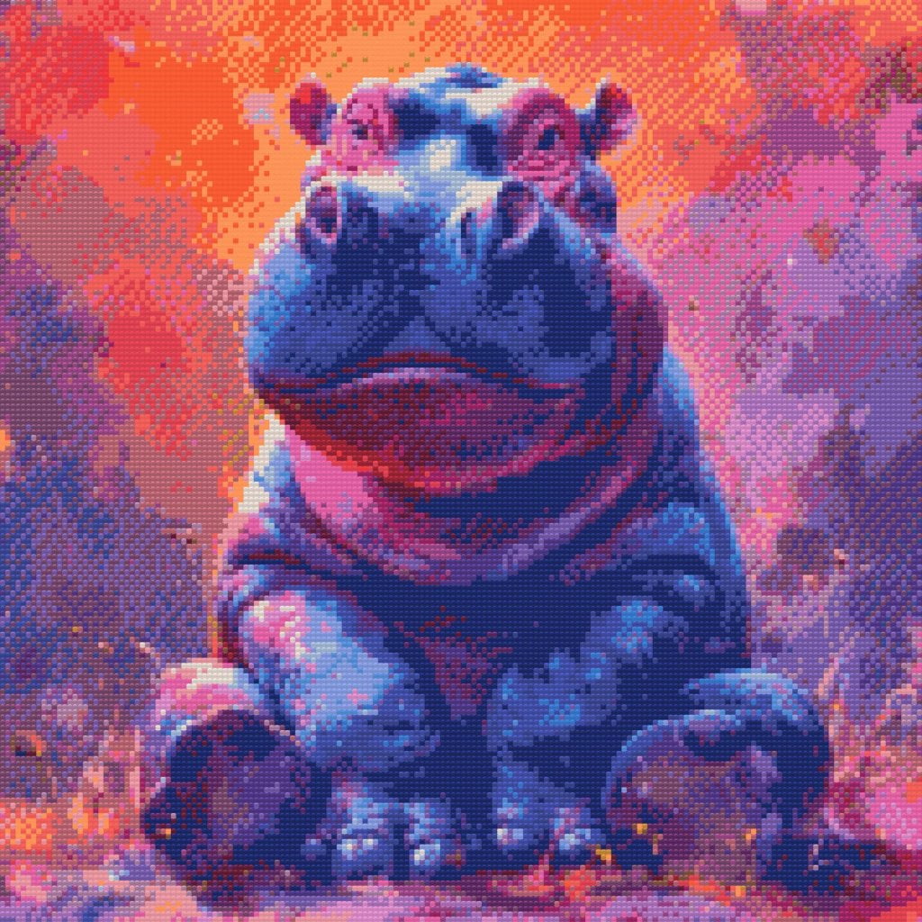 Diamond Painting - Farverig Flodhest Design Kreabutik